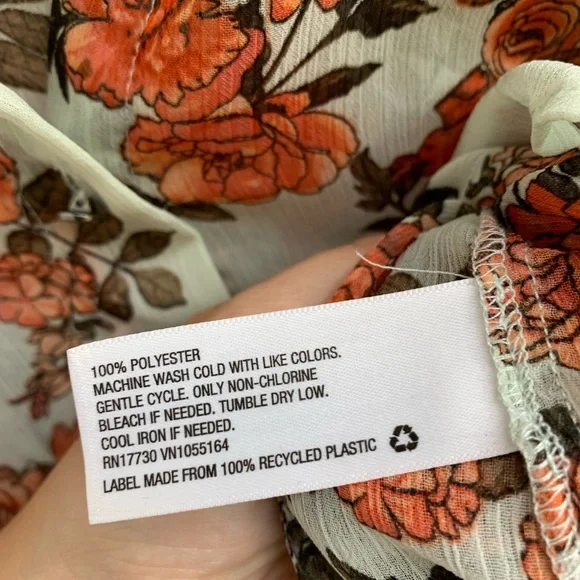 A New Day Orange Cream Floral Sheer Button Down Blouse - Picture 4 of 4